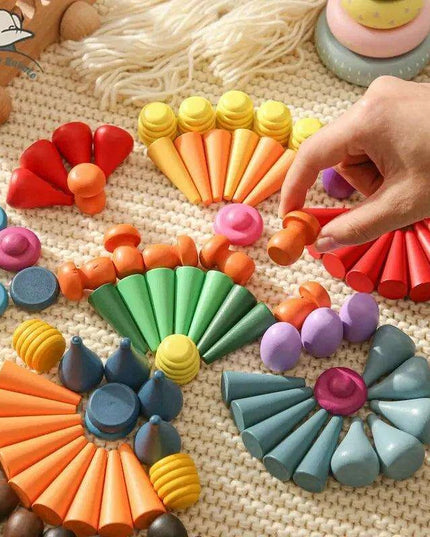 Colorful Wooden Building Blocks Kit for Creative Learning and Logical Development