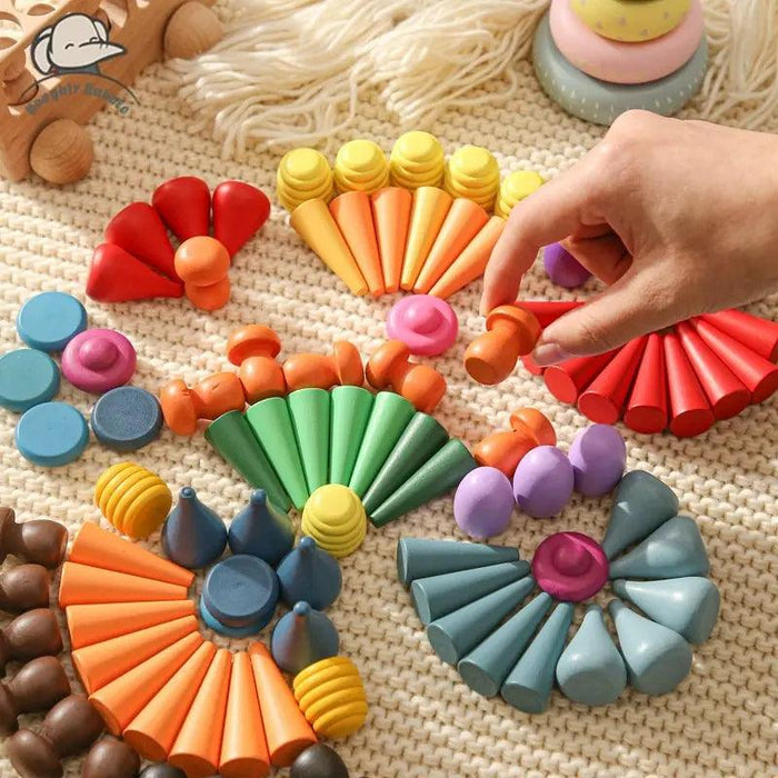 Colorful Wooden Building Blocks Kit for Creative Learning and Logical Development