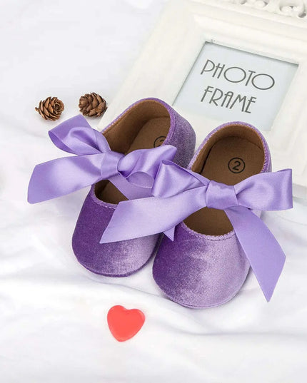 Adorable Baby Girl Crib Shoes with Butterfly Knot - Non-slip Soft Cotton Rubber First Walkers