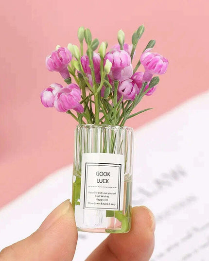 Hanging Mini Glass Vase Wind Chimes with Mini Flower Decor for Home and Dollhouse