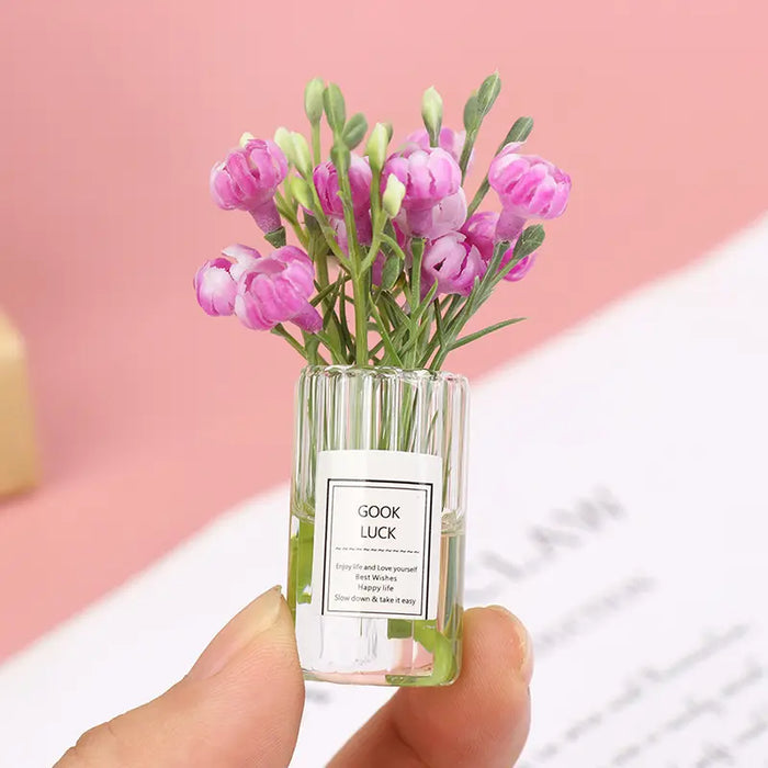 Hanging Mini Glass Vase Wind Chimes with Mini Flower Decor for Home and Dollhouse