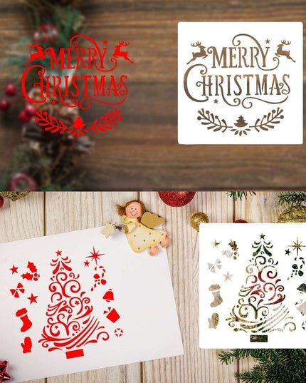 Festive 8-Piece Stencil Set for Creative Holiday DIY - Durable, Reusable, and Perfect for Decorating Wood, Walls, and Fabrics