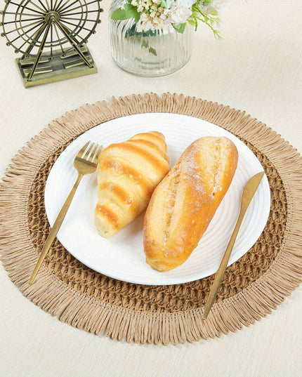 Set of 4 Rustic Bohemian Jute Round Placemats with Fringe for Stylish Dining Decor