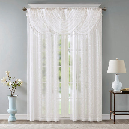 Room & Decor Diamond Sheer Embroidered Waterfall Valance, 38x46", Whit