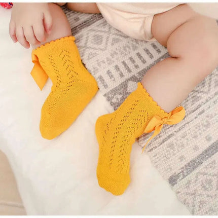 Adorable Cotton Baby Girl Socks with Stylish Bows - Breathable Short Socks