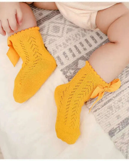 Adorable Cotton Baby Girl Socks with Stylish Bows - Breathable Short Socks