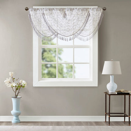 Room & Decor Diamond Sheer Embroidered Waterfall Valance, 38x46