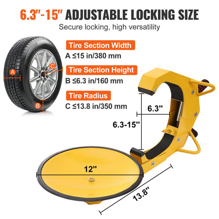VEVOR Heavy-Duty Wheel Lock Clamp, 2-Pack Anti-Theft Tire Lock