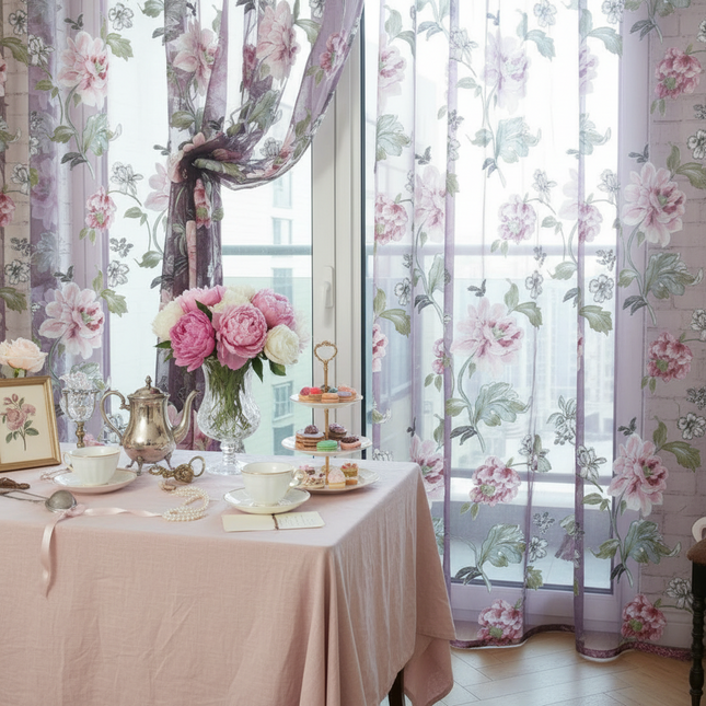 Peony Jacquard Burnt-Out Sheer Curtain | 5 Colours, 3 Heading Types