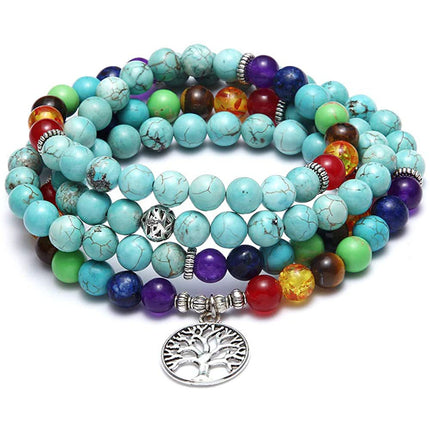 Peekaboo Studio Tiger Eye Bracelet Necklace - 108 Buddha Beads, Lotus