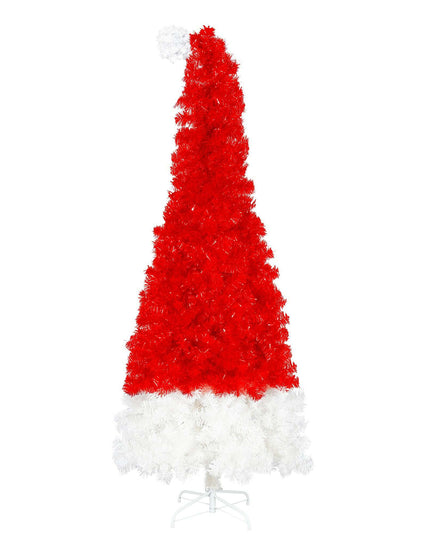 6FT Artificial Christmas Tree With LED Light, Santa's Hat Shape Artificial Whimsical Xmas Tree With 1050 Tip, Curved Xmax Tree