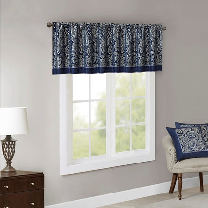 Room & Decor Jacquard Window Valance, Navy, 50x18", Elegant Design
