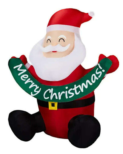 5.8FT Lighted Christmas Inflatable Decoration, Inflatable Santa Claus Holding Banner, Funny Blow Up Yard Decorations With Built-in LED Lights For Holiday Party Front Yard Lawn Garden Decor