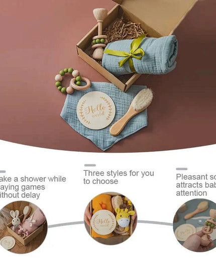 Baby Milestone Bath Toy Set with Swaddle Wrap, Rattle, and Bibs for Newborn