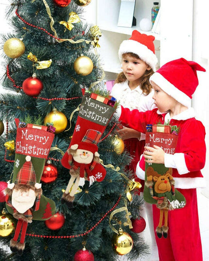 2024 New Year Xmas Big Stockings Set Decorations Christmas 3D Plush Big Sock Christmas Tree Pendant Decorating Supplies