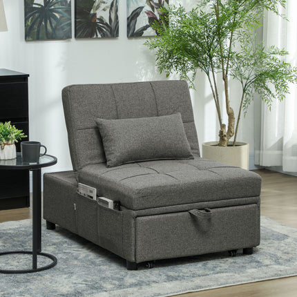 Four-In-One Sleeper Chair in Charcoal Grey | Click-Clack Sofa Bed with Adjustable Back