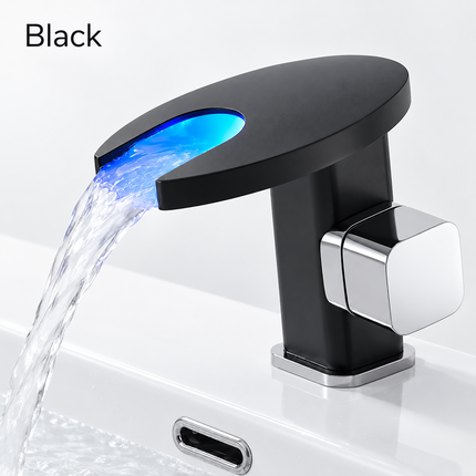 Waterfall LED Basin Faucet with Colour-Changing Temperature Display