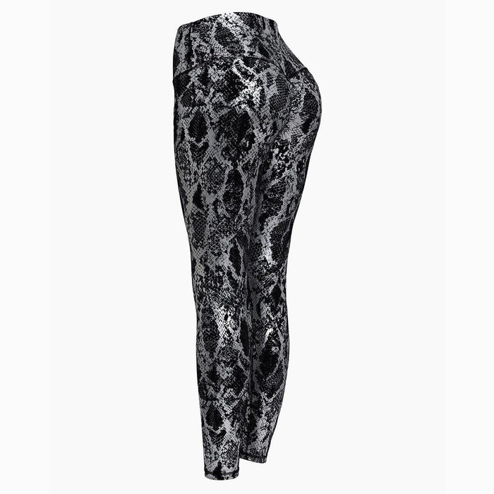 Stylish High Waist Yoga Leggings with Unique European-American Snake Print