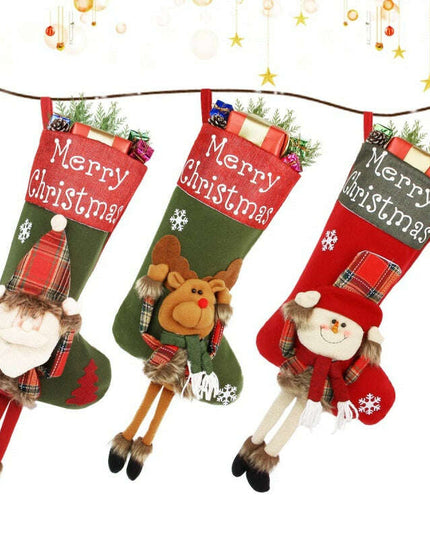 2024 New Year Xmas Big Stockings Set Decorations Christmas 3D Plush Big Sock Christmas Tree Pendant Decorating Supplies
