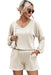 Beige Corded V Neck Slouchy Top Pocketed Shorts Set