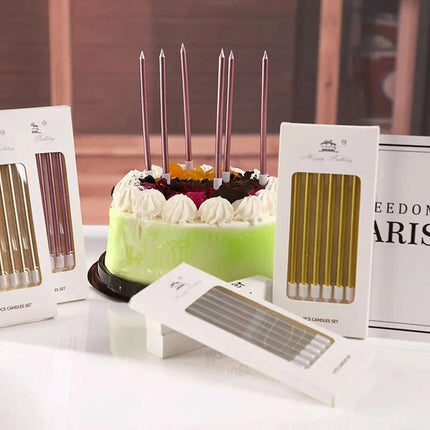 Metallic Birthday Candle Set - 6pcs Chrome Gold & Silver Cake Decorations for Weddings and Baby Showers