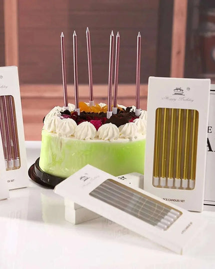 Metallic Birthday Candle Set - 6pcs Chrome Gold & Silver Cake Decorations for Weddings and Baby Showers