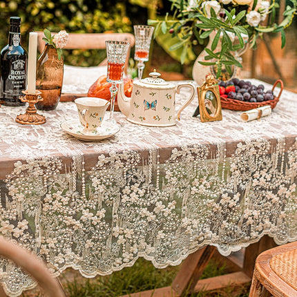 Peekaboo Studio Lace Organza Tablecloth with High-Grade Embroidery