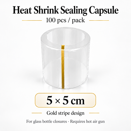 Heat Shrink Sealing Capsules for Glass Bottles — 100pcs, Gold Stripe, 12 Sizes