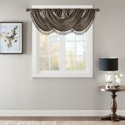 Room and Decor Faux Silk Waterfall Valance - Embellished, Pewter 38x46