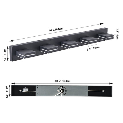 Room and Decor Modern Black LED Vanity Light, 5-Light, Energy Efficien