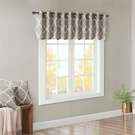 Room & Decor Fretwork Print Grommet Top Valance, Grey White, 50x18