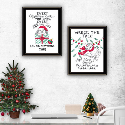 Deb Strain 2-Piece Cat & Dog Christmas Wall Art Set, Black Framed