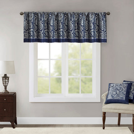 Room & Decor Jacquard Window Valance, Navy, 50x18", Elegant Design