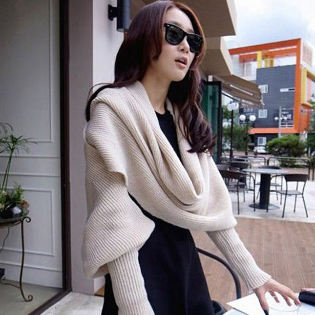 Peekaboo Studio Women's Knitted Wool Shawl Scarf with Sleeves, Warm &