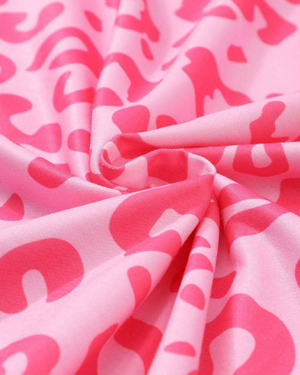 Chic Satin Pink Leopard Print Pajama Set with Bow and Shorts for Ultimate Comfort