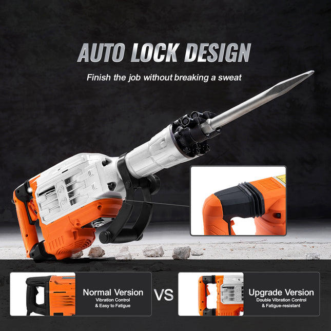 VEVOR 3500W Demolition Jack Hammer with 2 Chisel Bits & Heavy Duty Pow