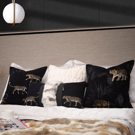 French-style Luxury Sofa Black-and-gold Throw Cushion Backrest Fur Fab