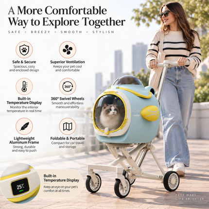 Portable Pet Travel Stroller — Aluminum Frame, Ventilation & Temperature Display Standard Strollers portable-pet-travel-stroller-ventilation-system-temp-display-aluminum-frame-cat-dog-carrier-360-wheels-for-travel-pet-products Pet Supplies > Pet Travel & Outdoors > Pet Strollers & Carriages