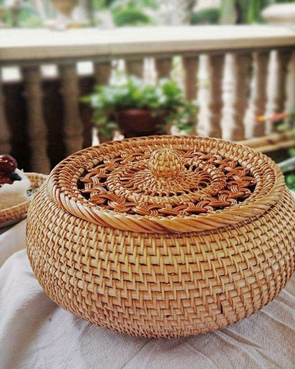 Chic Handcrafted Rattan Storage Basket with Lid