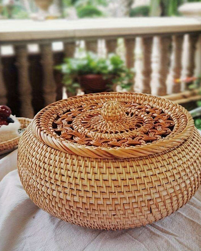 Chic Handcrafted Rattan Storage Basket with Lid