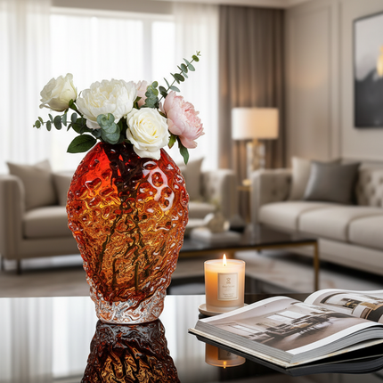 Amber Glass Vase Modern Minimalist Handmade Polished Finish