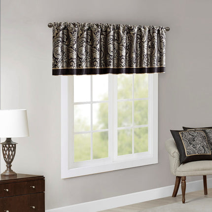 Room and Decor Jacquard Black Window Valance, 50x18", Durable Polyeste