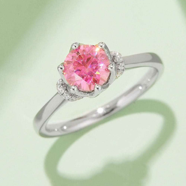 Platinum-Plated 1 Carat Moissanite Sterling Silver Ring - Elegant Fine Jewelry