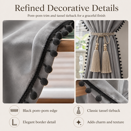 MF Household Store Velvet Thermal Insulated Room Darkening Curtain - G Curtains 1-panel-velvet-curtains-thermal-insulated-room-darkening-curtain-drapes-with-ball-home-decor-grey