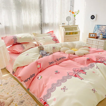 Peekaboo Studio Four-Piece Sanding Skin Bed Sheet Set with Quilt Cover