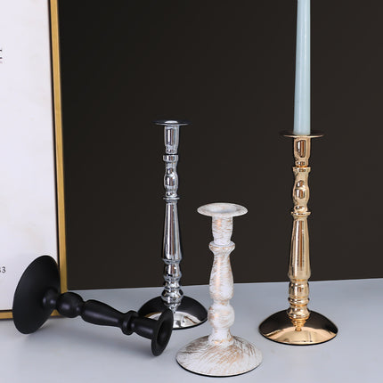 European Style Wrought Iron Candle Holder – Silver Candlestick for Home and Wedding Decor
