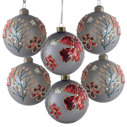 Room & Decor Set of 6 D3.9" Glass Christmas Ball Ornaments, Decorative