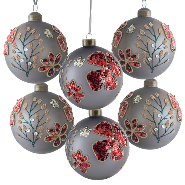 Room & Decor Set of 6 D3.9" Glass Christmas Ball Ornaments, Decorative