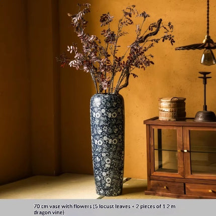 Blue And White Floor Vase Ceramic Tea Rooms Arrangement With Artificial Flowers