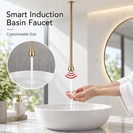 Ceiling-Mounted Sensor Bathroom Faucet - Solid Brass, Customizable Length